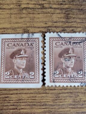 1942 Ww2 Canada 2 Cent Vintage Stamp Pair - Brown